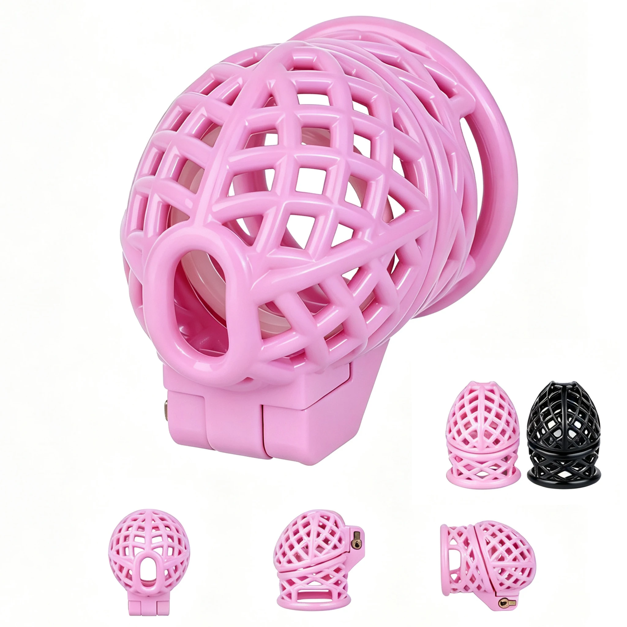 New Honeycomb Pink Male Chastity Cage 3D Printed Lightweight Penis Cock Cage Lock With 9 Base Ring Sex Toys For Men Gay Sissy