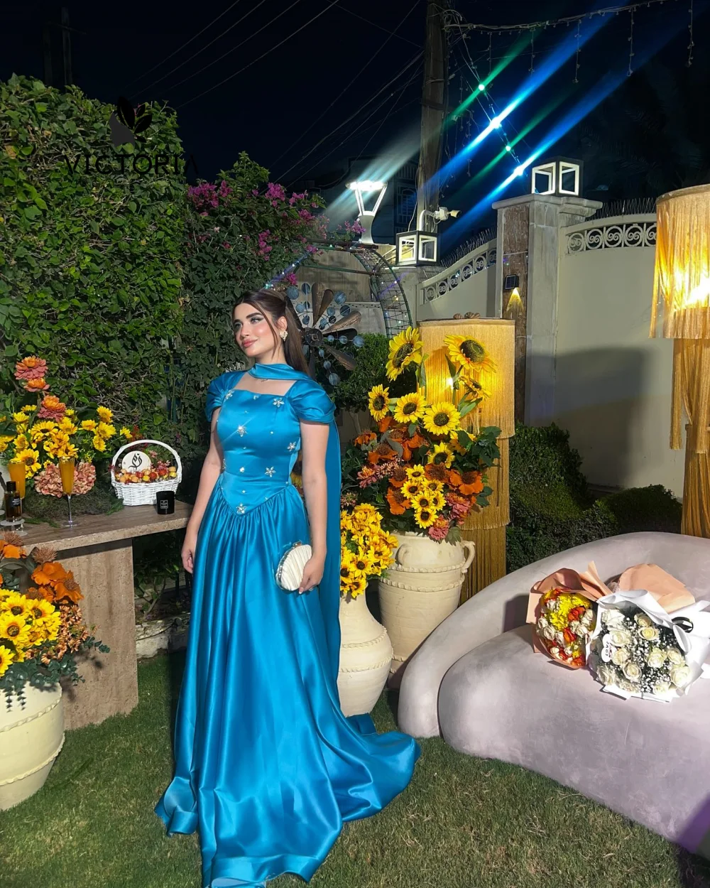 

Peacock Blue Jersey Evening Dress Fashion Boat Neck Off the Shoulder Long Sleeves Party Dress Fashion Celebrity Gowns Customized