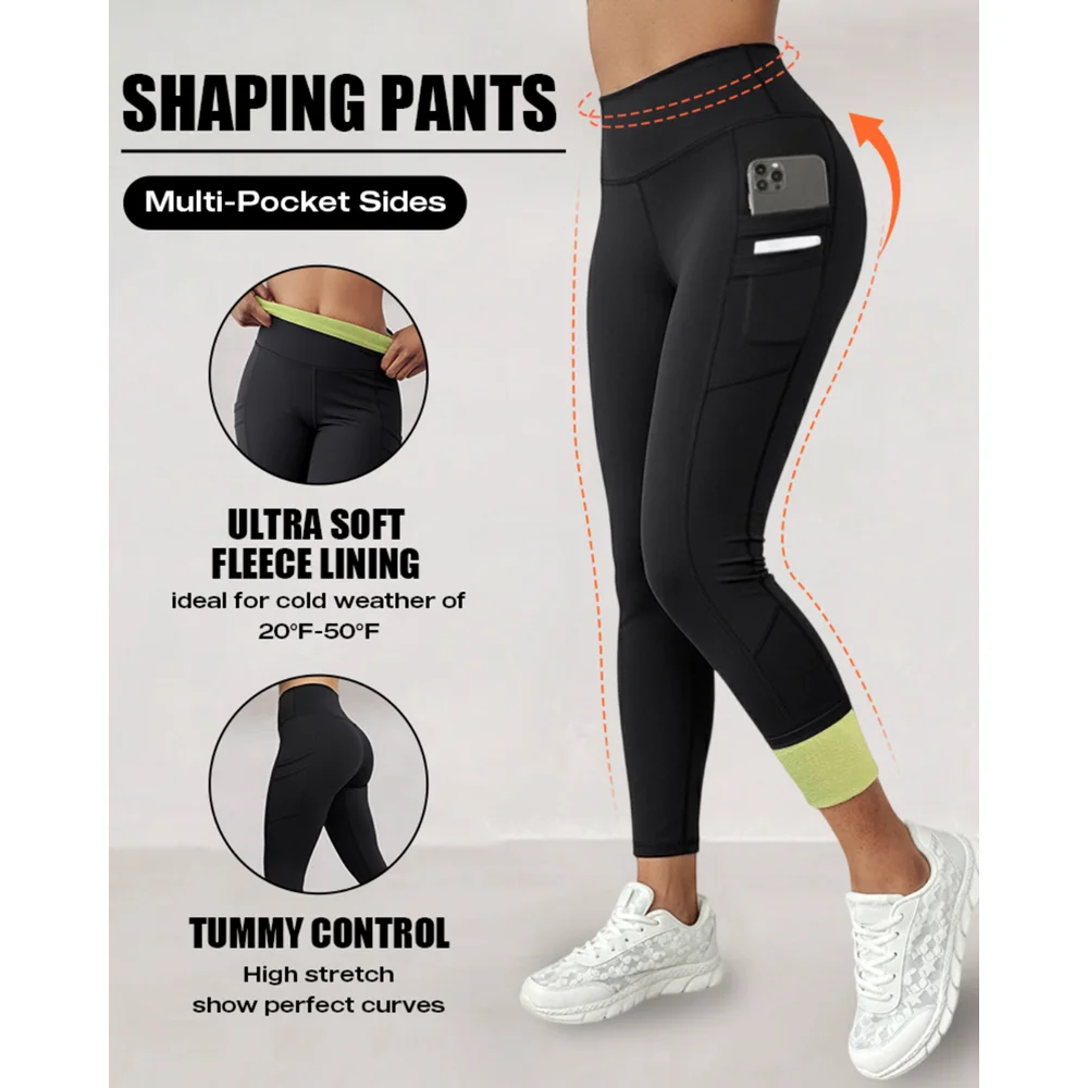 

Women Winter Warm High Waisted Workout Leggings Tummy Butt Lifting Soft Thermal Lined Yoga Pants with Stacked Slit Pockets