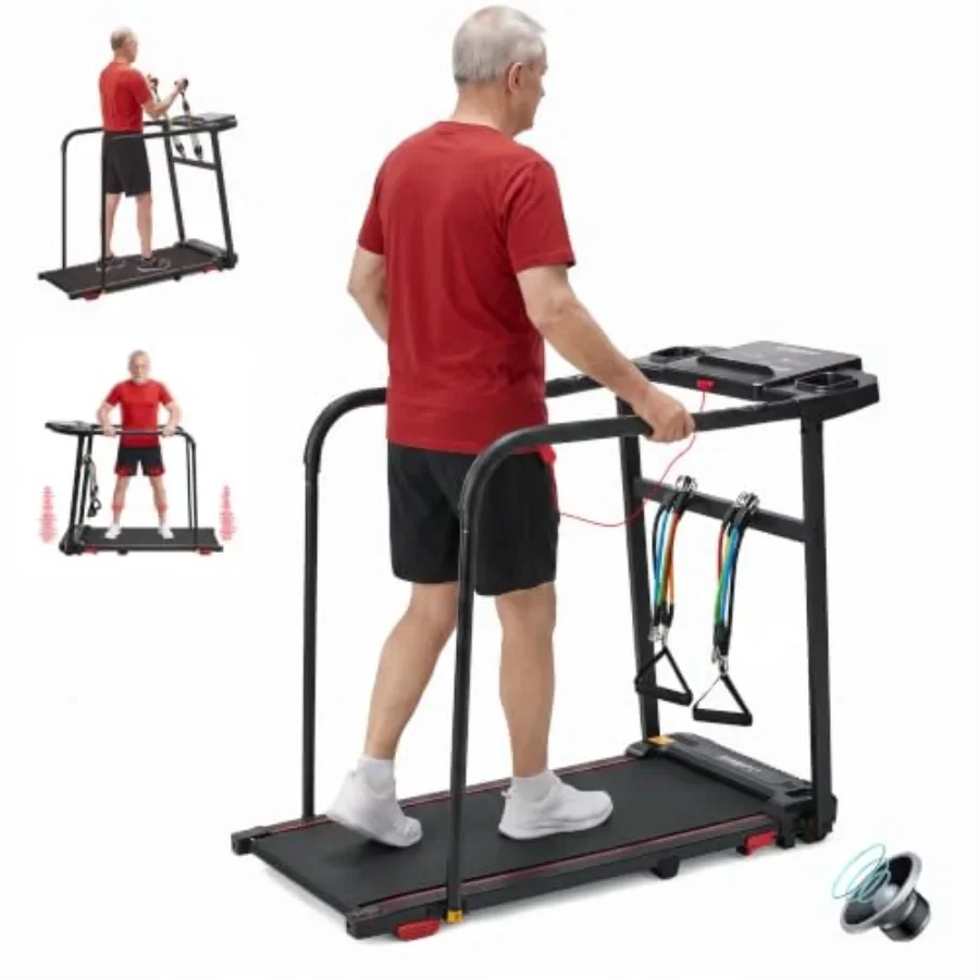 Treadmill for Seniors with Long Handrails - Walking Treadmill, Steel Frame, Black, Low-impact Quiet Motor Wide Non-slip Deck