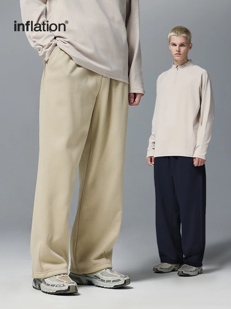 INFLATION-pantalones de chándal de pierna recta para hombre y mujer, pantalones de chándal elásticos de lana gruesa para invierno