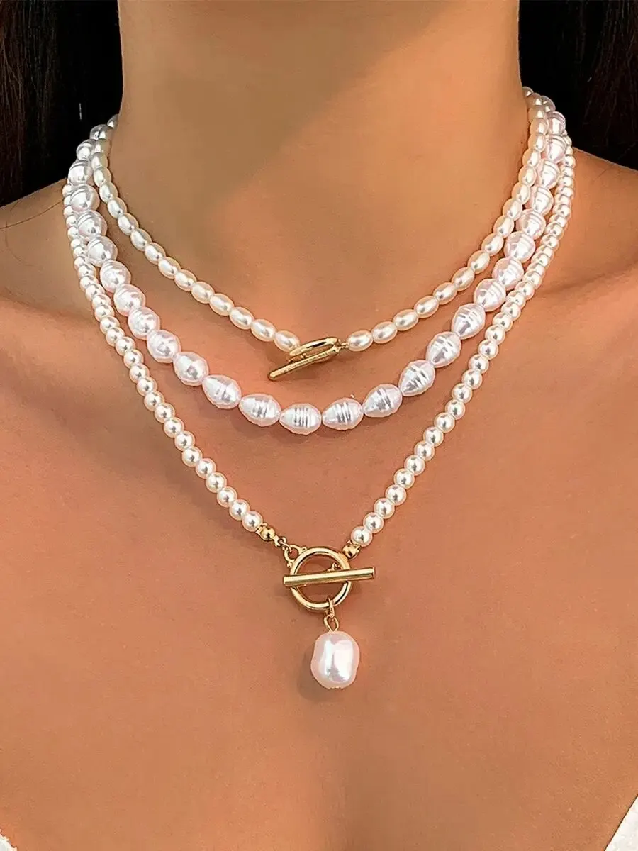 Elegancki Vintage sztuczna perła miłość wisiorek w kształcie serca Choker naszyjnik kobiety Punk OT klamra łańcuszek z koralików śr biżuteria Y2K akcesoria — zdjęcie 2