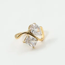 High End PVD Fashion Vintage Shinny Water Drop Shaped Zircon Stainless Steel Rings for Women No Fade Jewelry