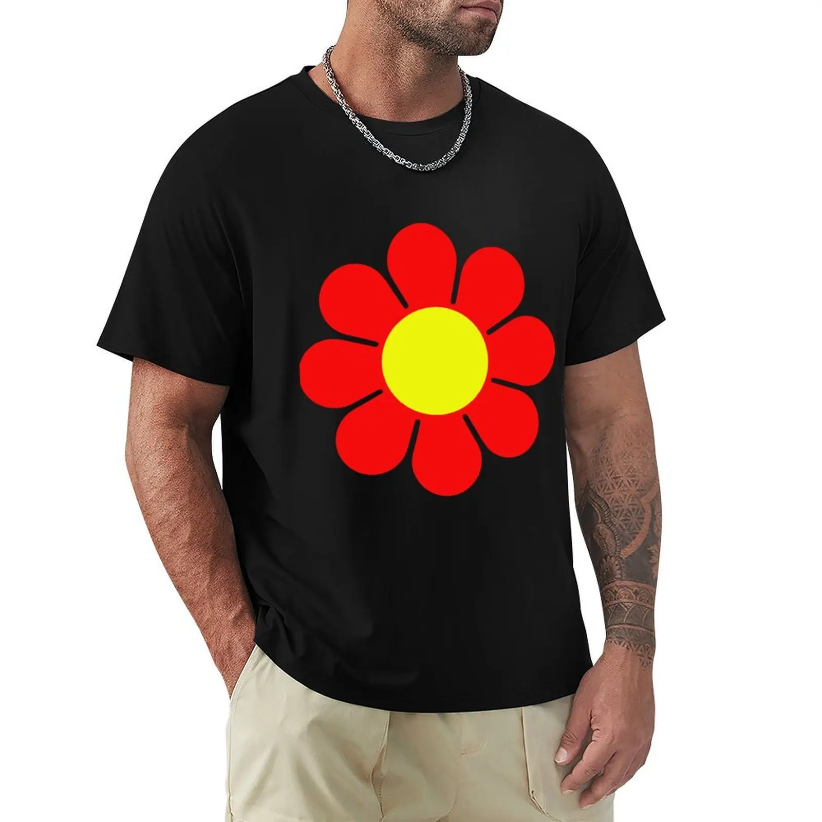 Red Yellow Hippy Flower Daisy T-Shirt Plus Size Non-Shrink T-Shirt