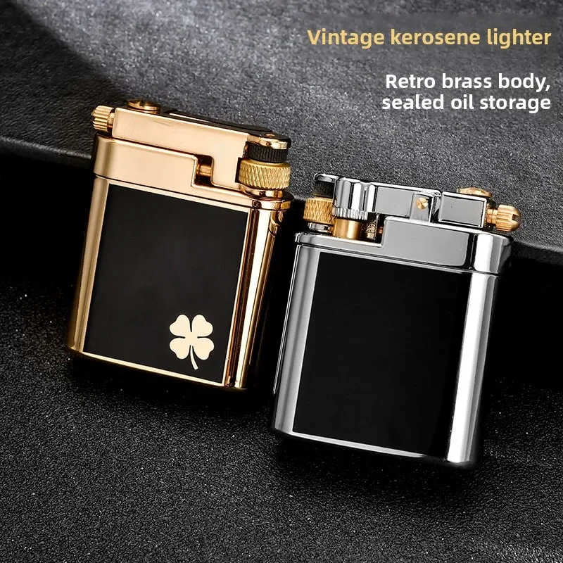 Chief Press Ejection Ignition Lighter, Pure Copper Retro Mechanical Press Grinding Wheel Ignition, Personalized Creative Gift