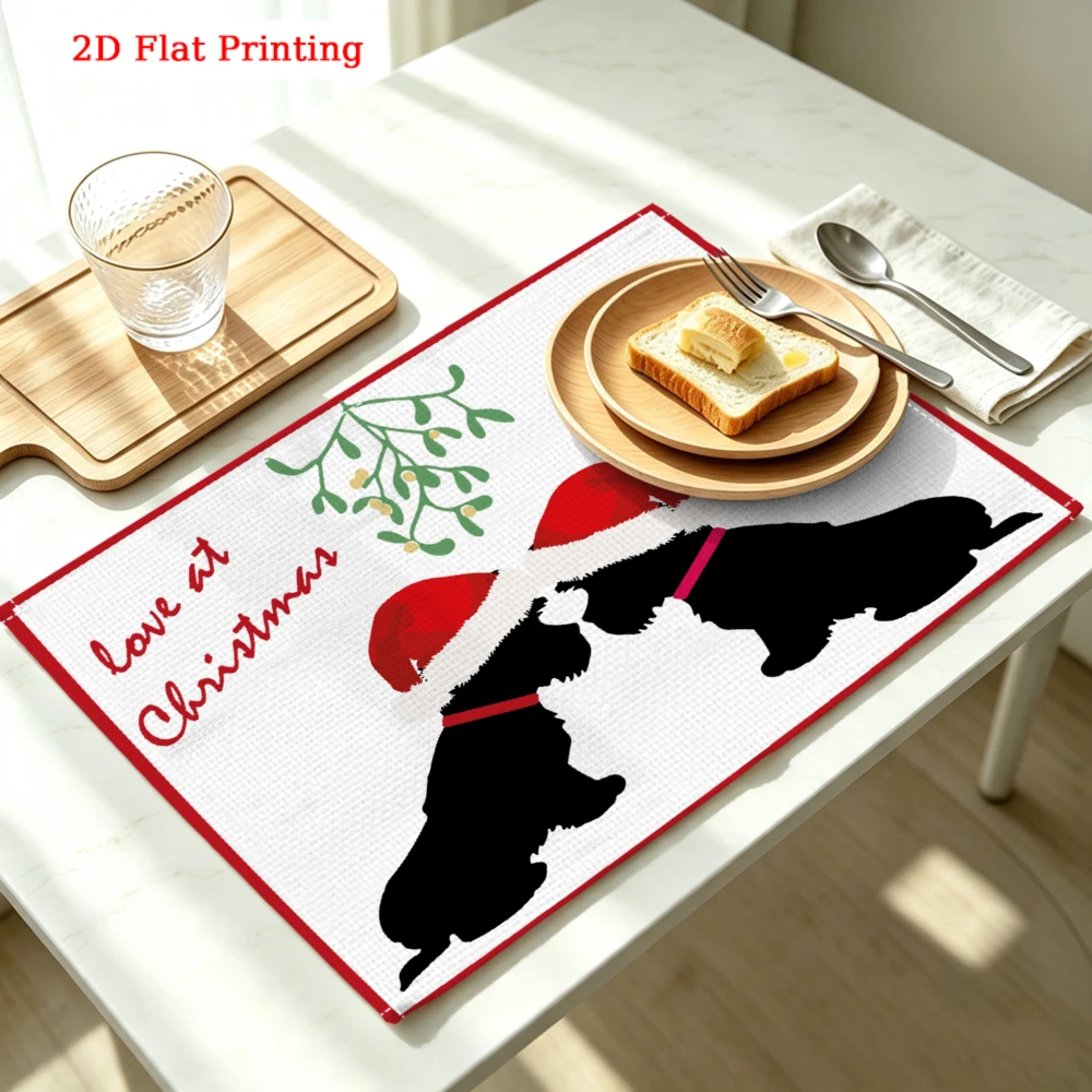 Christmas Red White Black Dog Silhouette Love At Christmas Placemat Kitchen Dining Party Decor 30x40cm