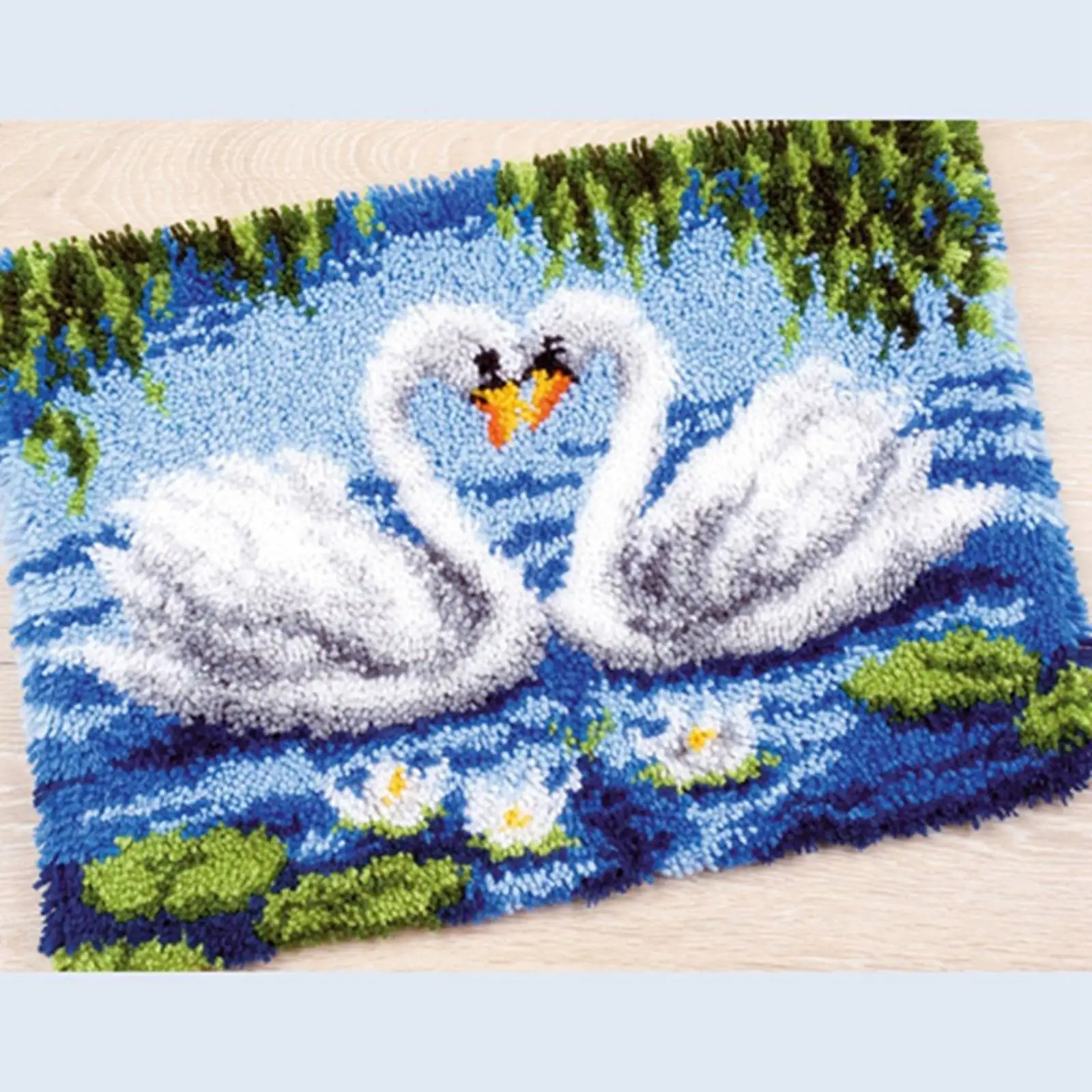 

A84E-Latch Hook Kit, DIY Crochet Yarn Kits, 20.4 X 14.9 Inch Swan Lovers Rug Making Crafts For Kids Adults And Beginners