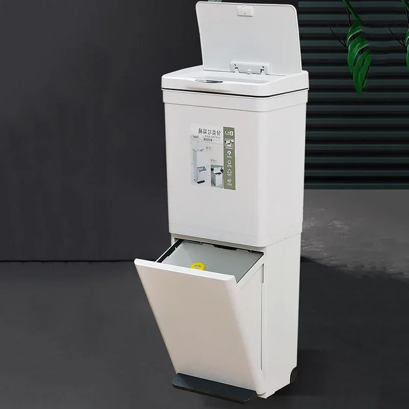 

Bag Dispenser Trash Can Bin Garbage Container Double Eco Friendly Trash Can Dry and Wet Separation Container Cubo