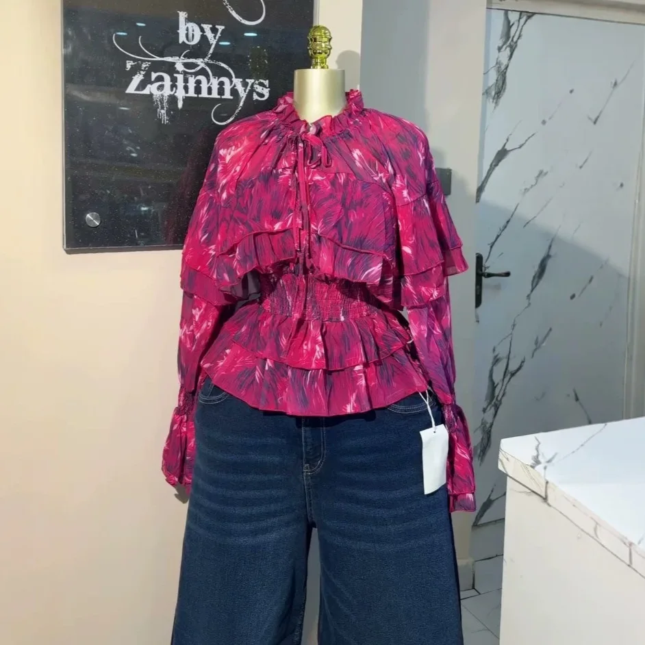 Women's 2026 Autumn. New Fashion Design Printed Rule 124; Rule 124; Lantern Sleeve Shirt Top Outfits Prom Vestidos