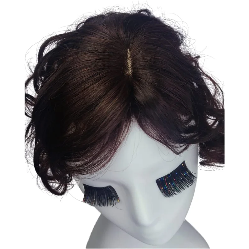 Curly Wavy Human Hair Clip-on Conical with Side Bangs Hair Tassel Women's Wig Hairpiece