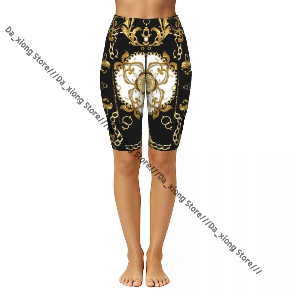 Women High Waist Yoga Shorts Golden Baroque With Animal Skin Stretch Hip Lifting Quick Dry Fitness Sports Shorts