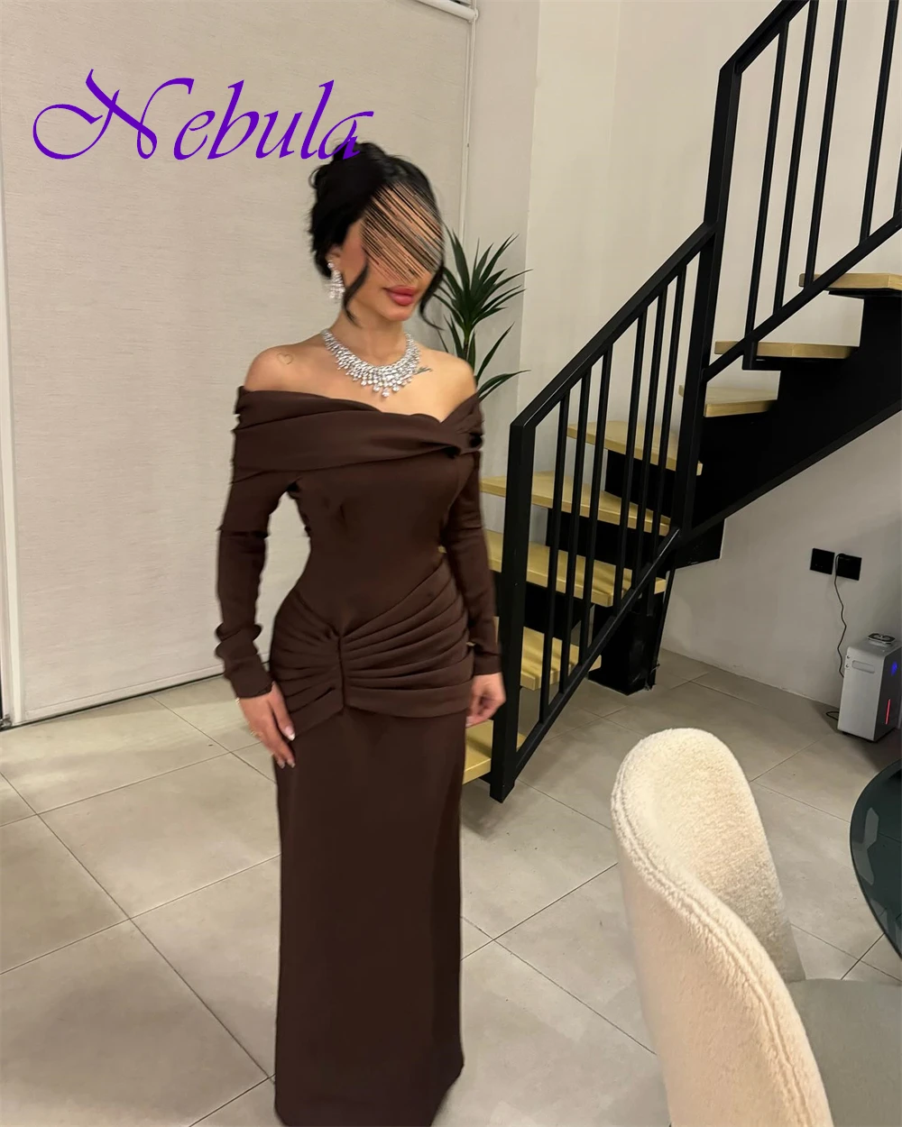 تخصيص مزاجه قارب الرقبة مساء اللباس حساسة جيرسي طويلة الأكمام فستان العودة للوطن الحديثة زيبر الظهر فستان الحفلة الراقصة