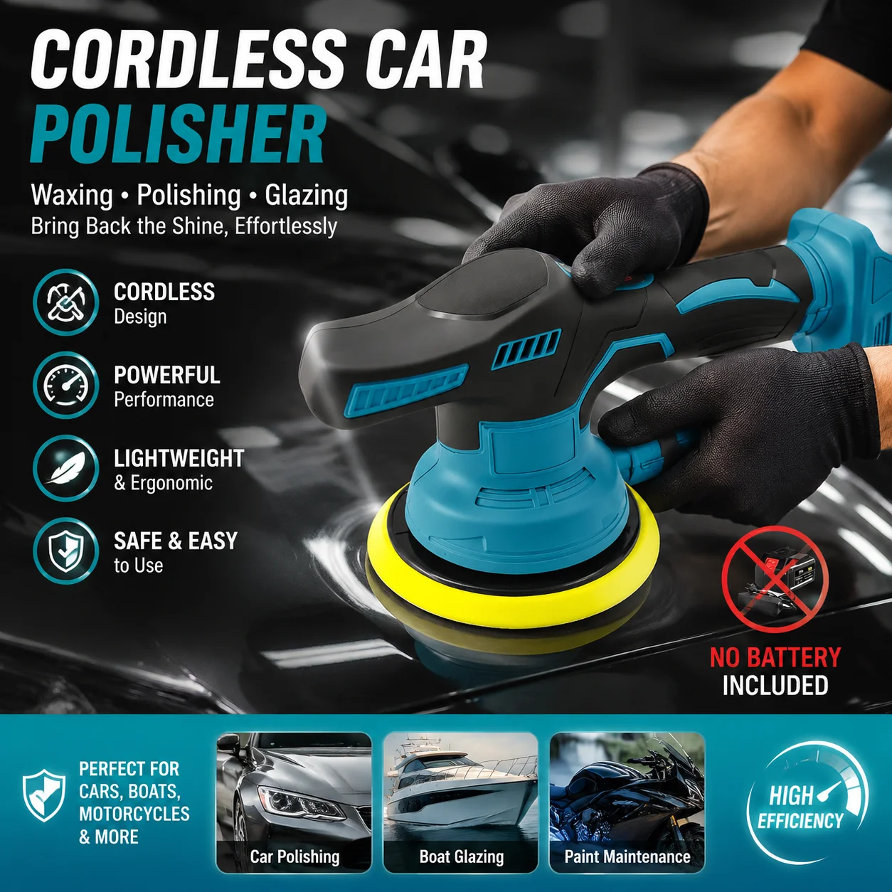 Wireless 18V Electric Car Polisher Rotary Buffer Machine for Waxing Sanding Sealing Glazing Auto Detailing Power Tools for Cars