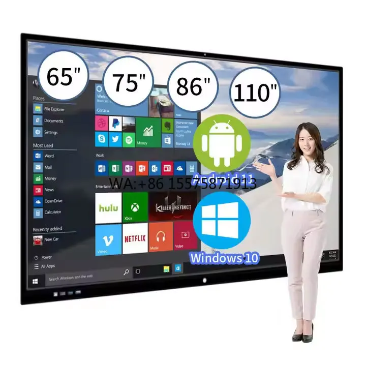 55/65/75/85/98/110 Inch OPS Slot Dual System 4k Finger Touch Interactive Whiteboard Smart Board Digital Signage Displays