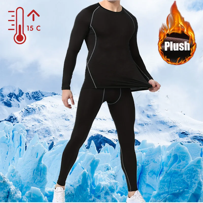 MEN'S thermal underwear set, ski winter thermal base layer, tight long sleeves and round neck, motorcycle outdoor thermal suit