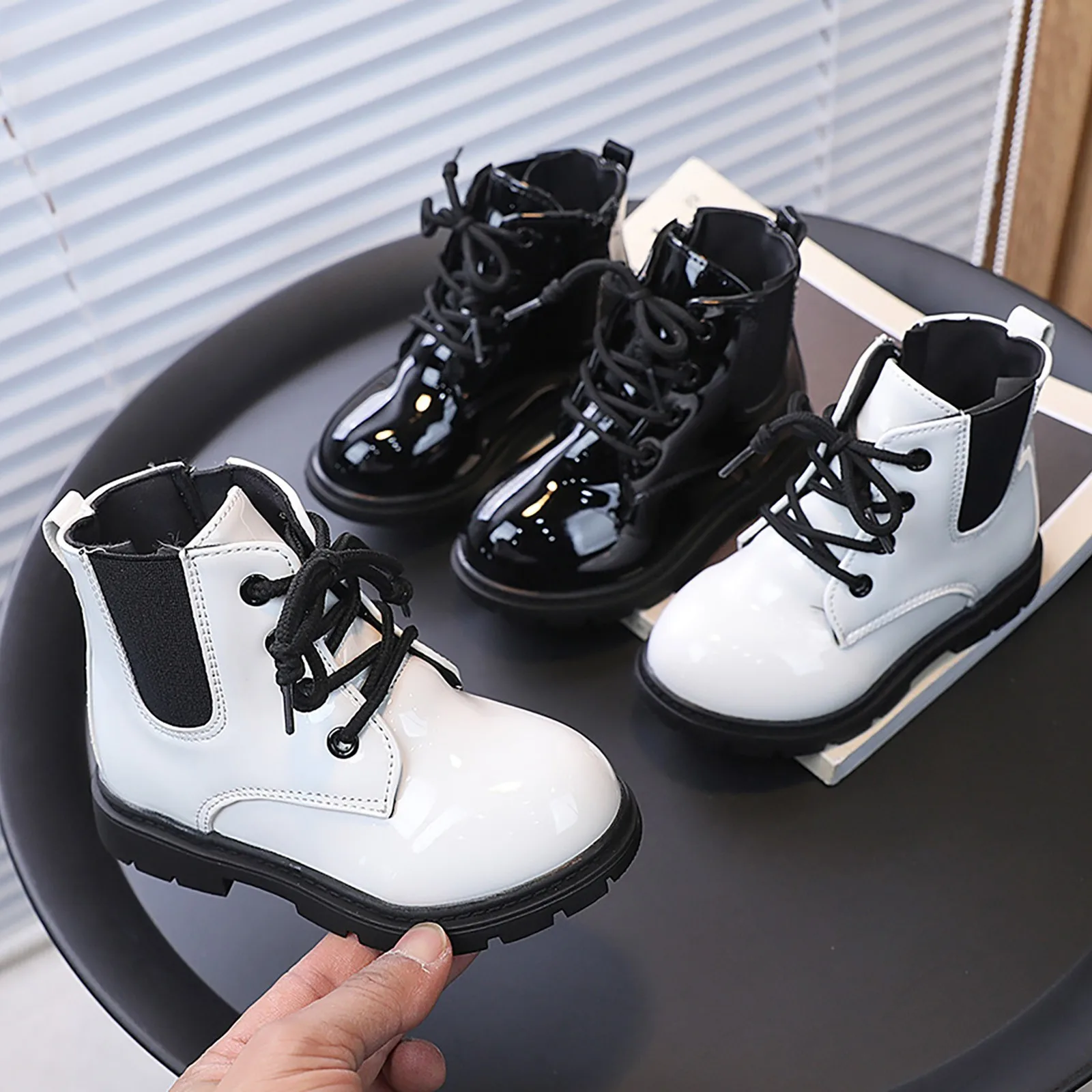 

Сапоги для маленьких девочек, модные универсальные однотонные полусапожки на шнуровке для девочек и мальчиков, Botas Vaqueras Para Niña для маленьких девочек