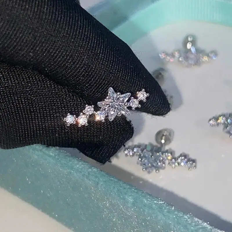 Elegant Snow Star Zircon Stud Earrings for Women Silver Plated Jewelry for Celebrations and Outings