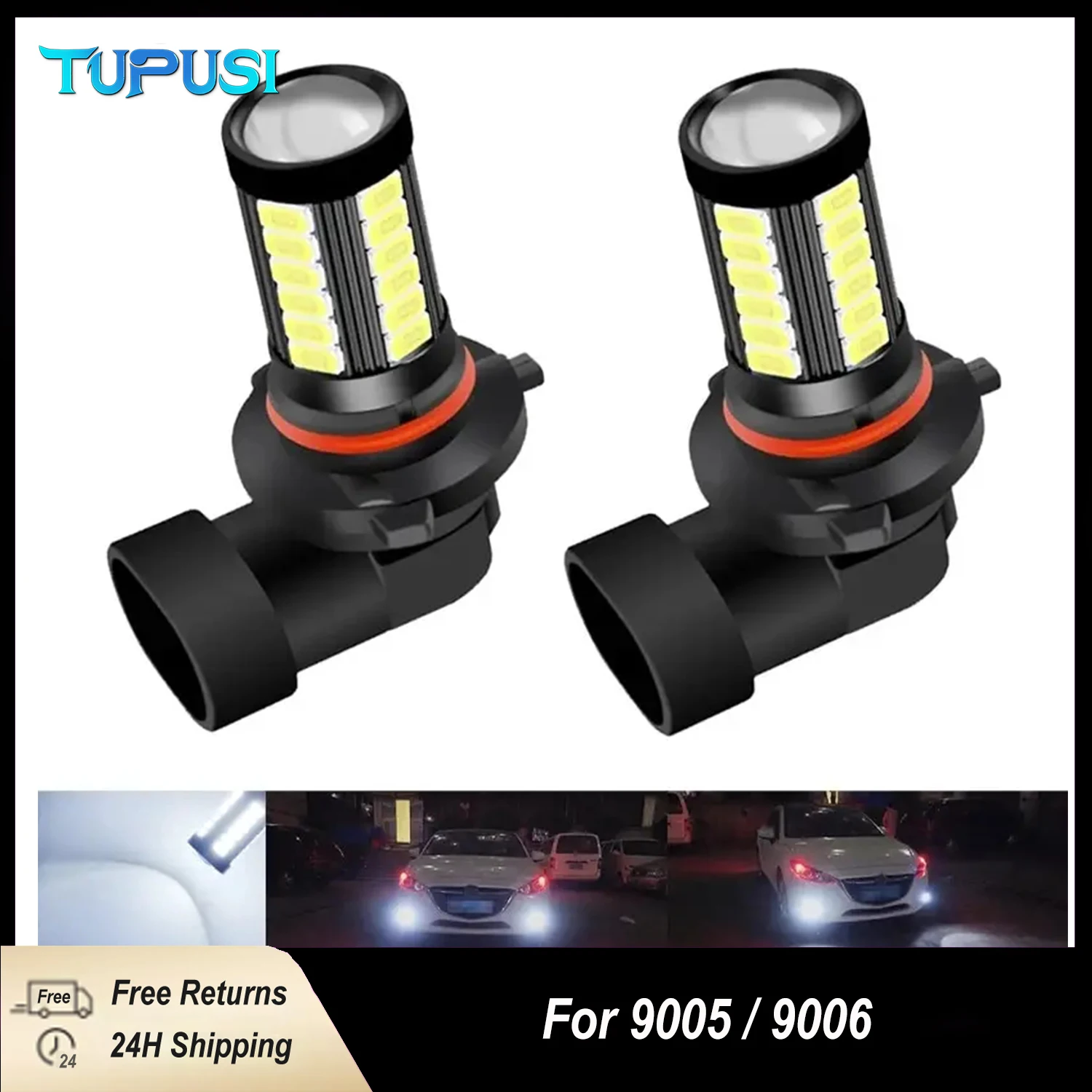 

2pcs 12-24V 5730 Chips 33smd 9005 HB3 HB4 9006 LED Bulbs Fog Lamp Headlight Bulb Running Light Car Driving Light 6000K