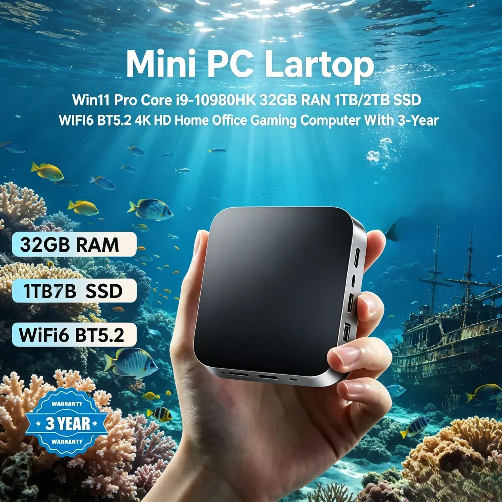 Mini PC Laptop Win11 Pro Core i9-10980HK 32GB RAM 1TB/2TB SSD WiFi6 BT5.2 4K HD Home Office Gaming 3-Year Warranty