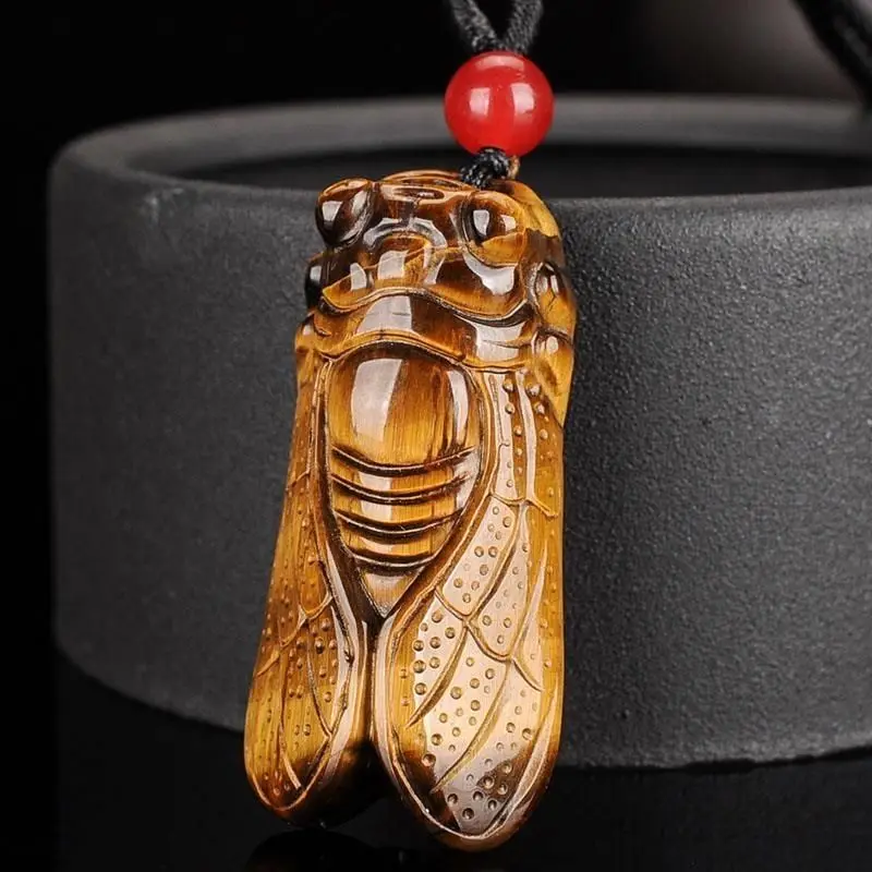 Natural Tigereye Cicada Pendant Hetian Jade Make a Great Coup Tiger Eye' Stone Know Pendant  crystal pendant  necklace