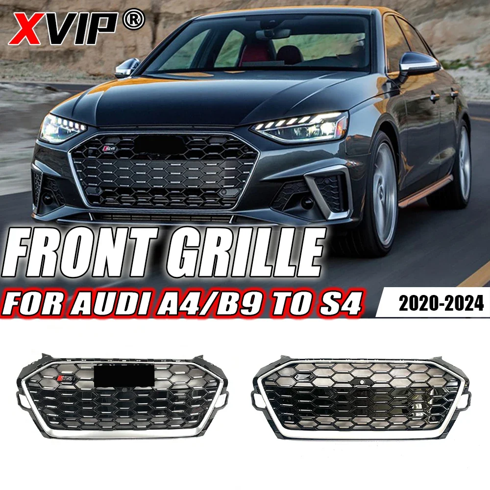 

XVIP S4 Style Front Bumper Grille Silver Without Ring Honeycomb Trim Grill For Audi A4 B9 2020-2024 High Quality Upper Grille