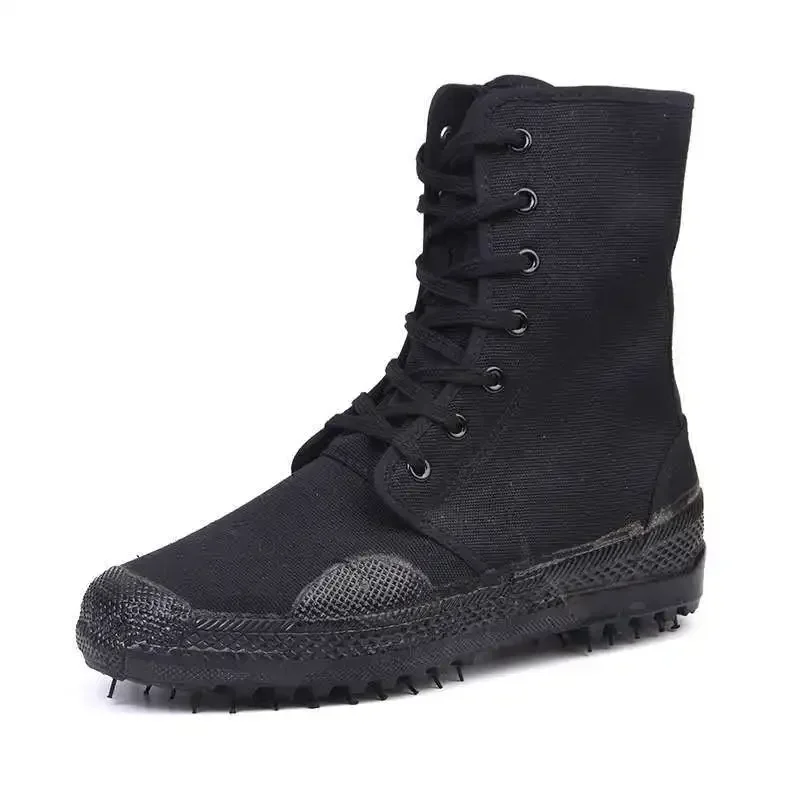 Black High-top Combat Men\'s Boots Outdoor Work Safety Boots Casual Canvas Solid Shoes for Men Hiking Running Shoes Shipping Free