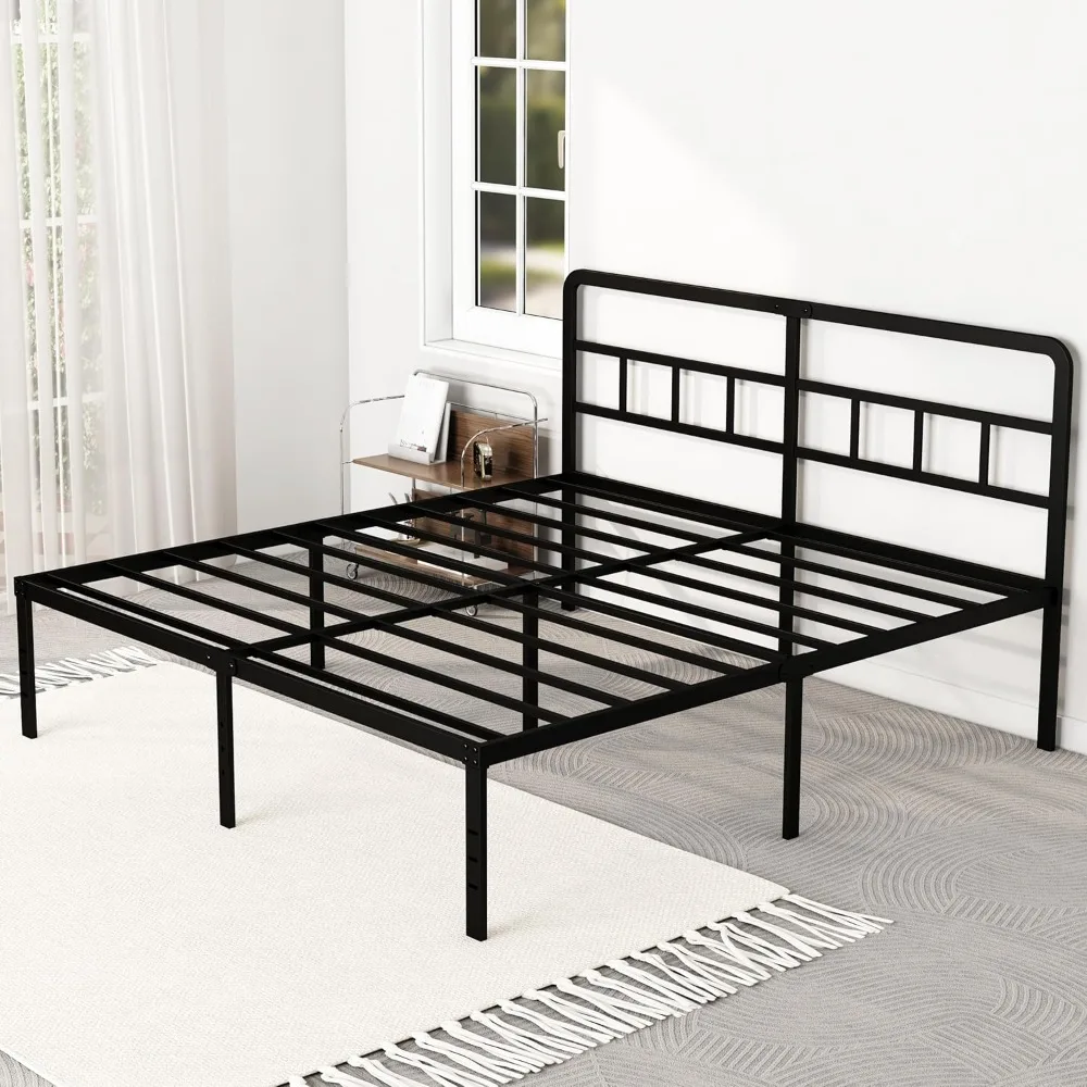 

King Size Bed Frame with Headboard, Metal Platform No Box Spring Needed Heavy Duty Steel Slat Mattress Foundation