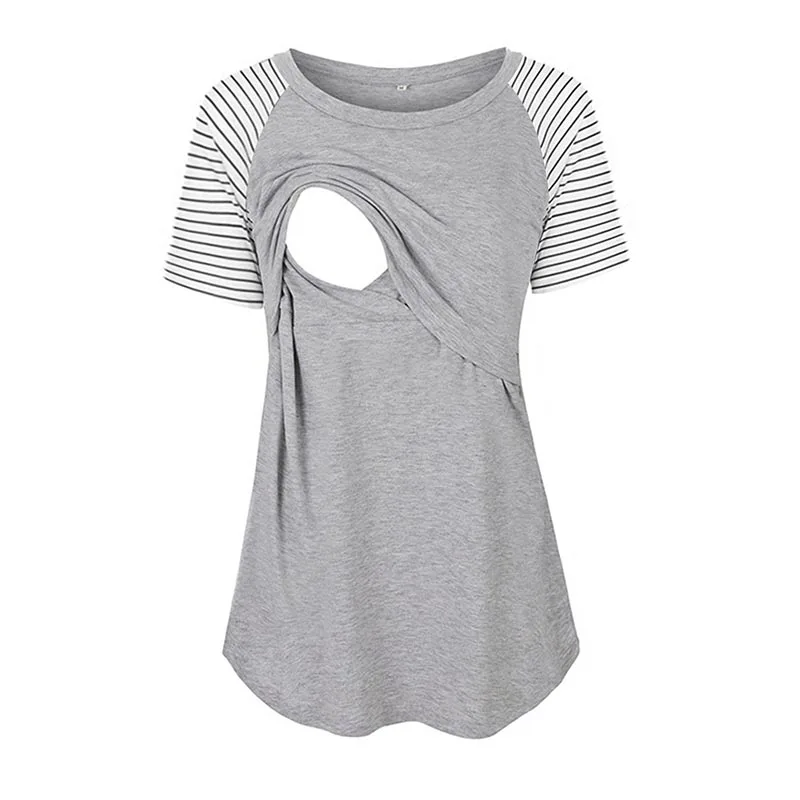 Blusa informal de maternidad para mujer, Tops suaves de lactancia, camiseta de manga corta de verano, ropa de embarazo, lactancia materna