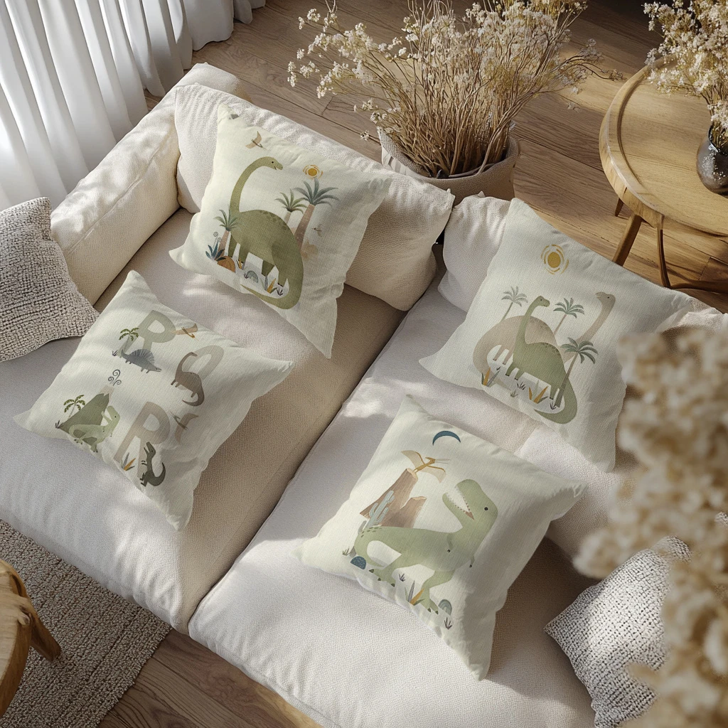 1PC 2D Flat Cute Dinosaur Throw Pillow Covers Kids Jurassic World Decorative Pillowcases for Bedroom Playroom No Pillow Core