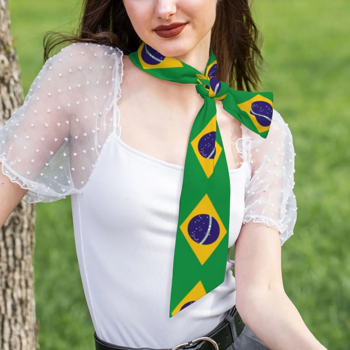 Brazil National Flag (8) Women Long Narrow Scarf Soft Skinny Scarf Multi-use Neck Head Wrap for Office Daily Party