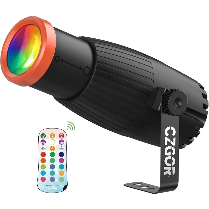 

Светильник Pinspot, Czgor 18W RGBW 4 в 1 Светодиодные точечные светильники с пультом дистанционного управления, супер яркий с направляющей способностью, диско-шар с ручной фокусировкой