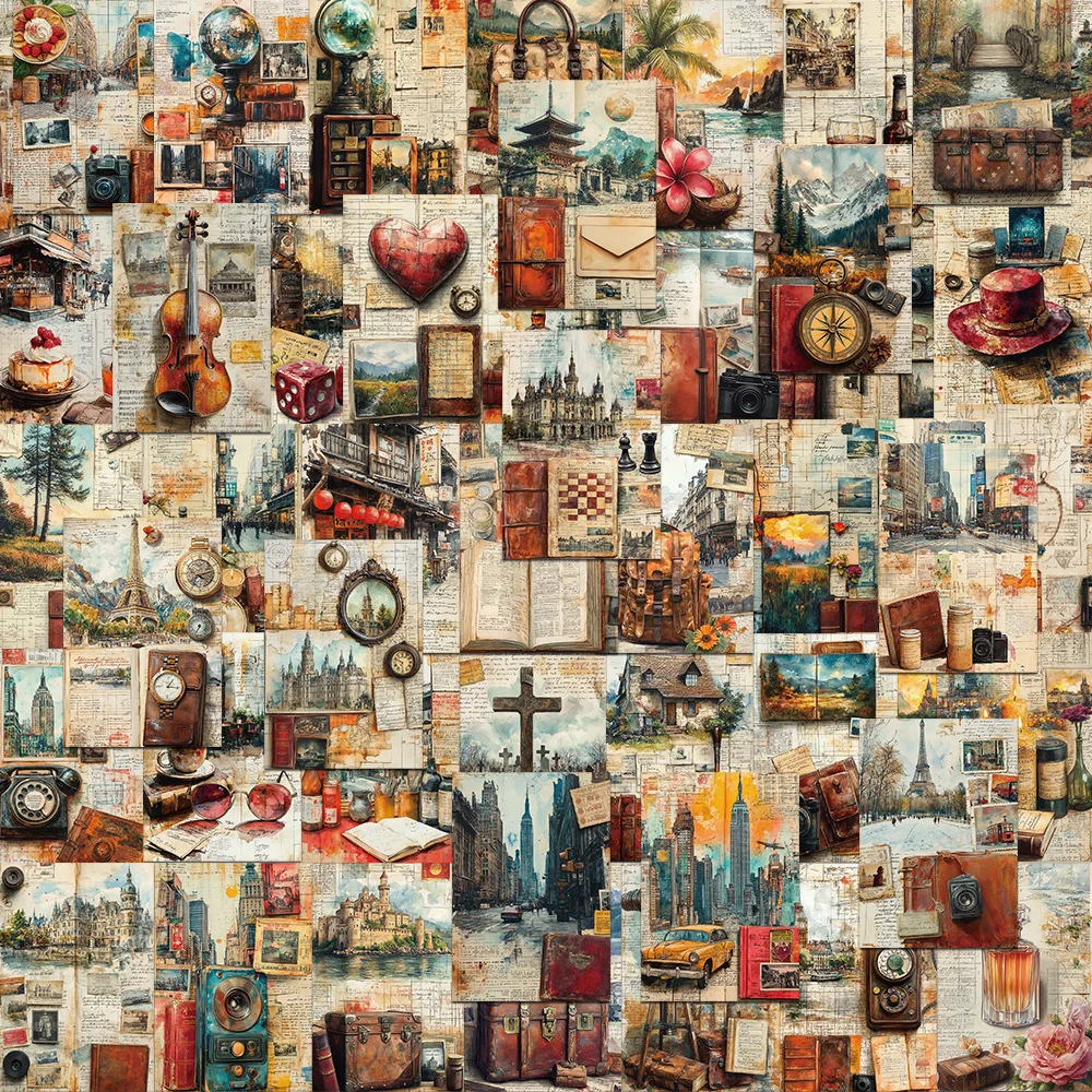 

50PCS Retro Travel Diary Page Sticker Creative DIY Decoration Laptop Luggage Stationery Box Waterproof Decal Toy