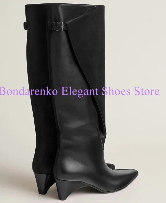 Brown Color Patchwork Spike Heels Lady Long Boots Sexy Pointed Toe Woman Knee High Boots Fashion Design Banquet Dress Shoes view 5
