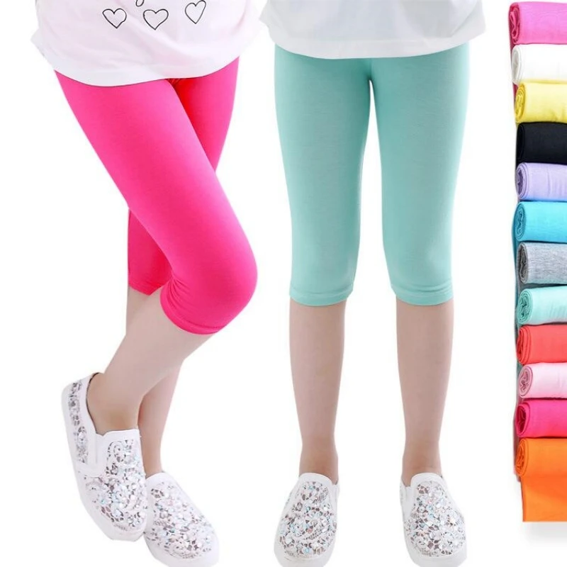 

Girls Leggings Summer Knee Length Kids Pants Cotton Candy Colour Children Trousers Teenager Underwear Clothing Cropped Legging