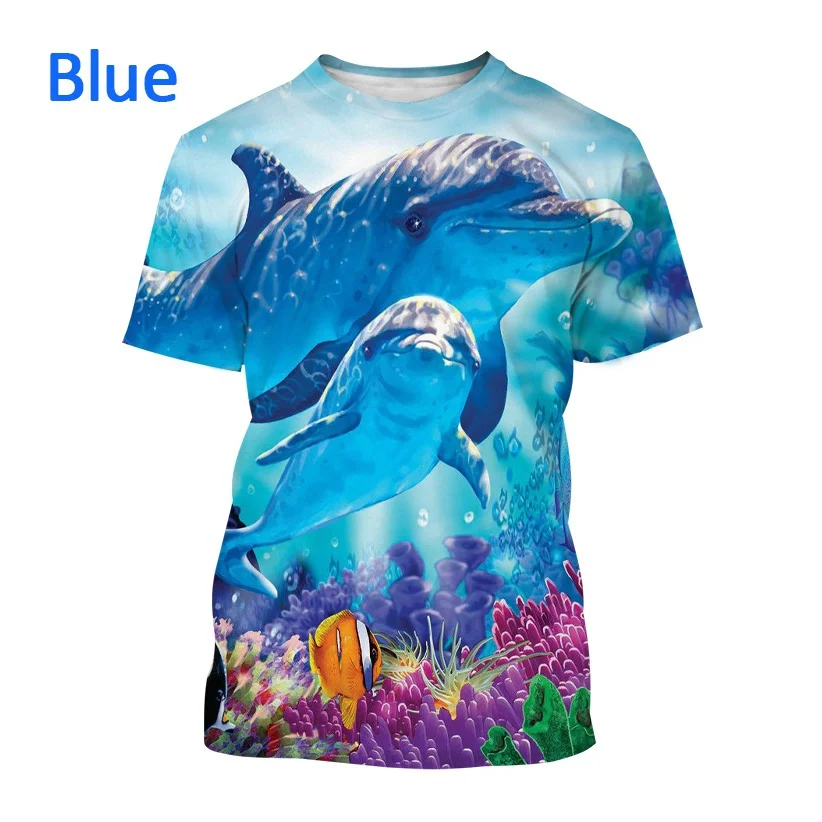 Summer Fashion Unisex Casual Round Neck Short-sleeved Mammal Dolphin 3D Printing T-shirt Harajuku Marine Animal Pattern T-shirt