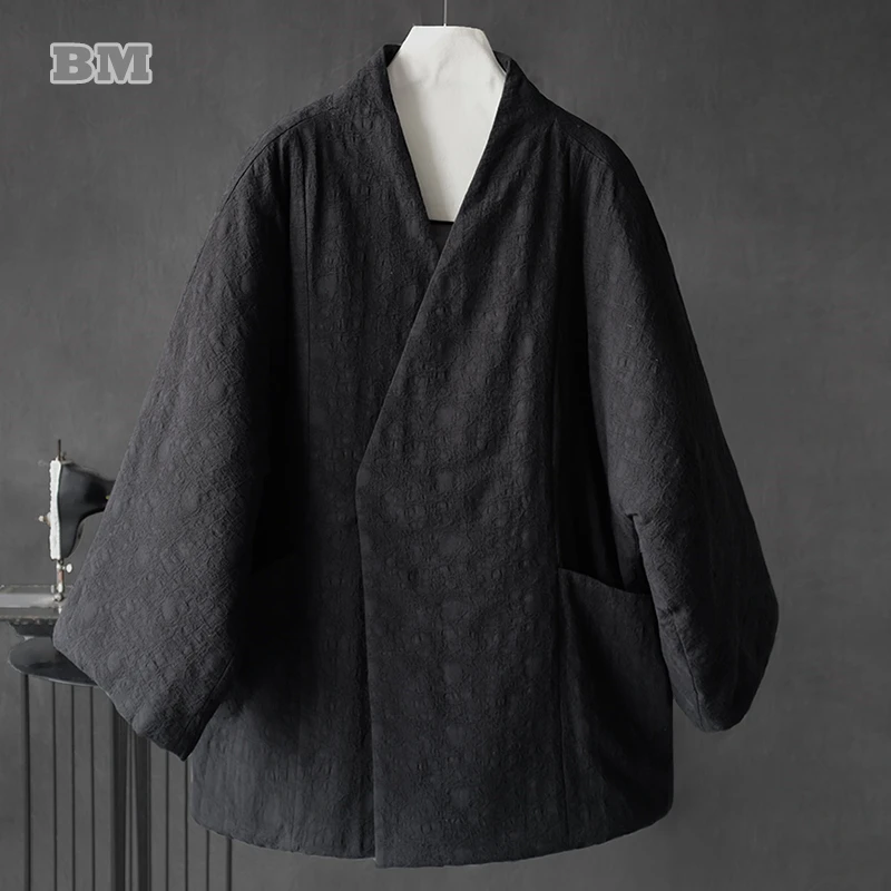 

Winter Men'S Padding Vintage Half-Sleeve Cotton-Padded Coat Men Cotton Linen Jacquard Hanfu Plus Size Casual Parkas Male Tops