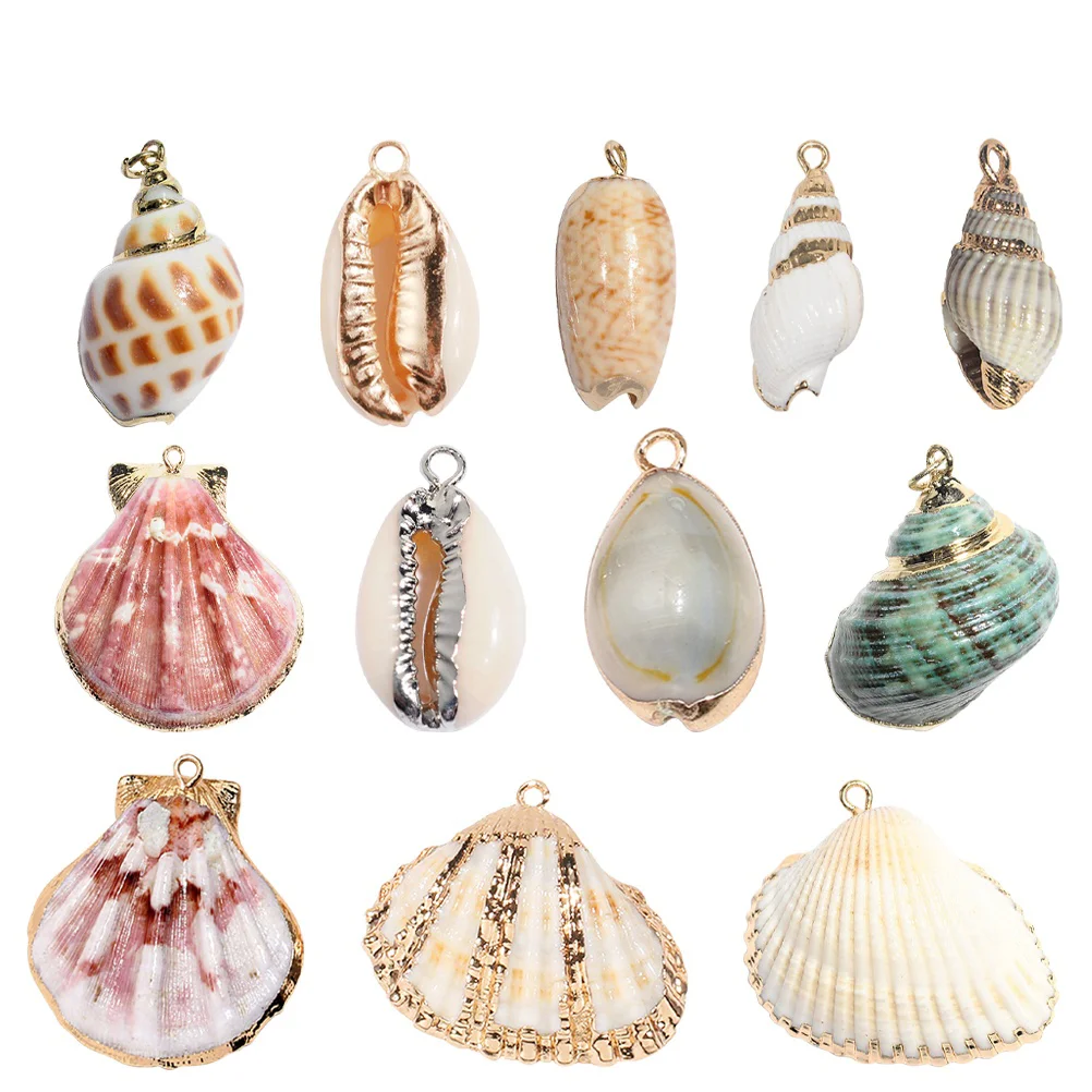 12 Pcs Sea Shells with Holes Charm Stoppers for Bracelets Necklace Parts Funny Jewelry DIY Pendant