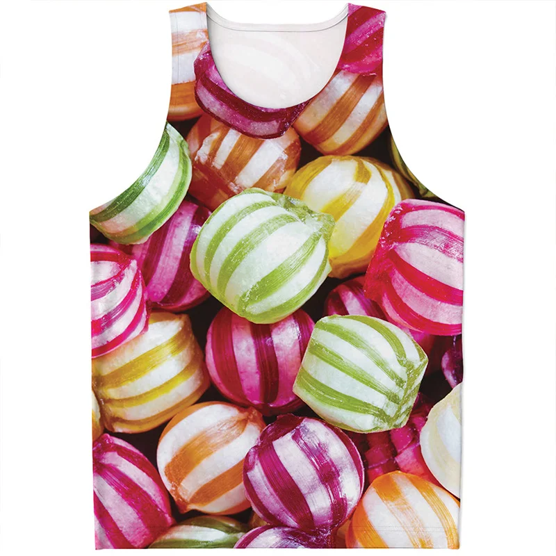 Colorful Lollipop Pattern Tank Top For Men Summer 3D Printed Candy Vest Quick Dry Sleeveless Tee Shirt Kids Tops Loose Tshirt