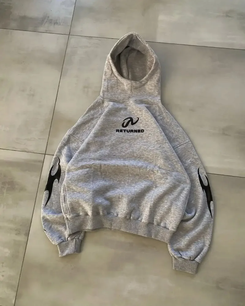 เสื้อฮู้ดดี้สไตล์โกธิคพังก์ร็อกทรงหลวมลายการ์ตูนอเมริกันย้อนยุค Y2K ดีไซน์สร้างสรรค์ทันสมัยสำหรับผู้ชาย