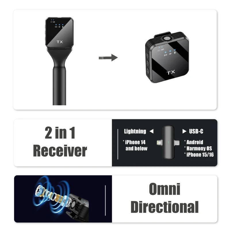 NUNAVO ميكروفون للمقابلة اللاسلكية، ميكروفون احترافي محمول باليد لهاتف iPhone، مبدع محتوى الهاتف الذكي، بث ميكروفون iOS Android