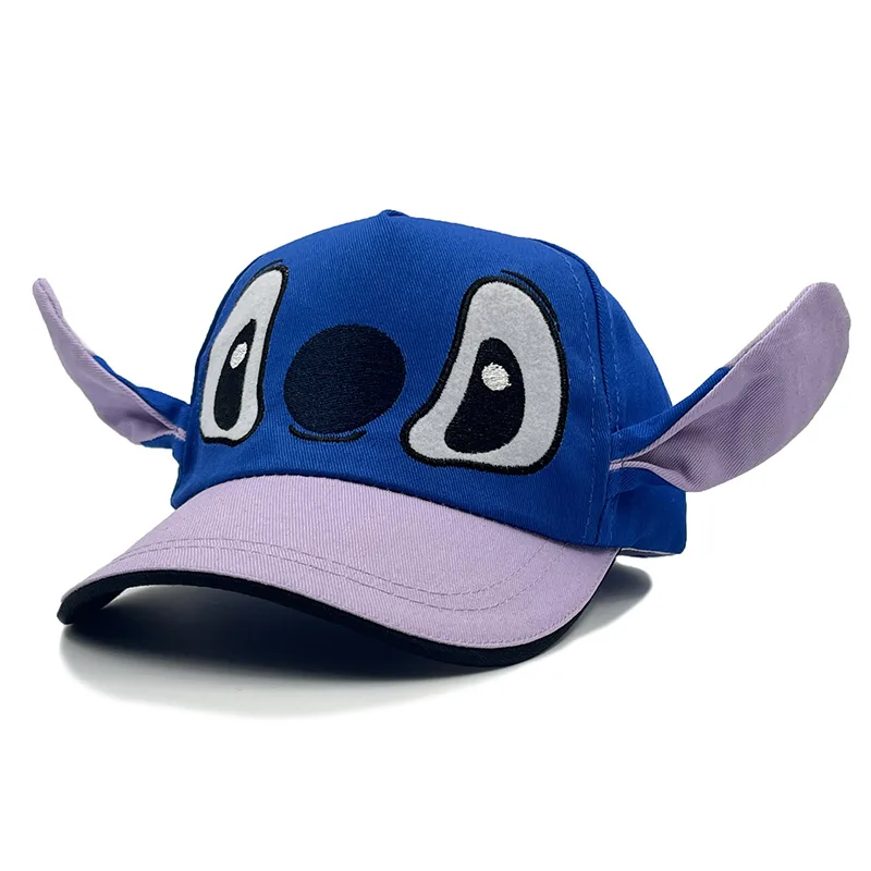 Kawaii Disney Stitch Children's hat cartoon new three-dimensional ears adjustable peaked hat sun protection embroidered baseball