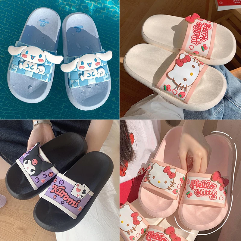 

Sanrios Hellokittys Cartoon Slippers Summer Sandals Soft Glutinous Texture Anti Slip Thick Bottom Wearing External Sandals