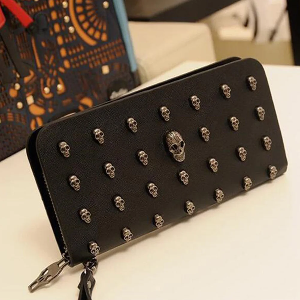 Portafoglio da donna con cerniera lunga Porta carte di credito di grande capacità Porta monete Borsa da esterno Borsa multi-carta Design unico nero