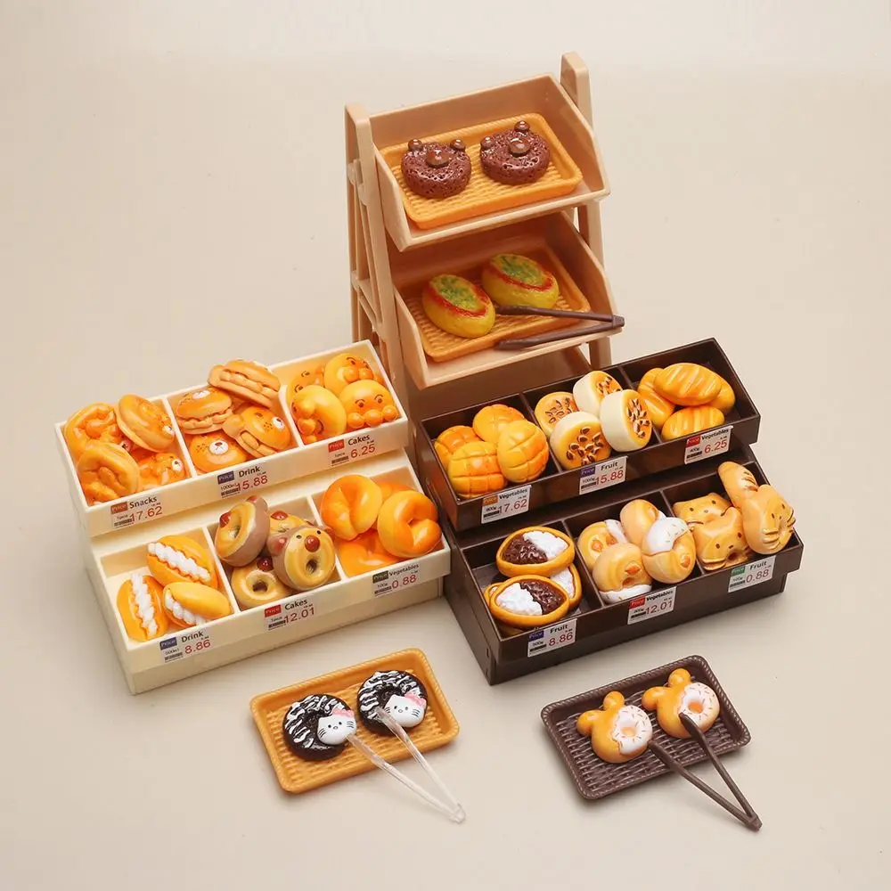 Mehrfarbiges Puppenhaus-Brotregal, gemischtes Muster, Foto-Requisite, Miniatur-Simulation, Brotszene, Herstellung von Harz