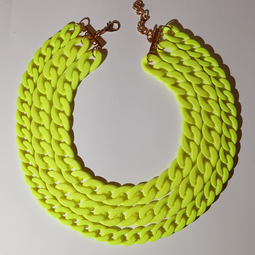 FishSheep Neon Color Acrylic Multi Layer Chain Necklace for Women Punk Resin 3 Layer Chunky Link Chain Collar Necklace Jewelry