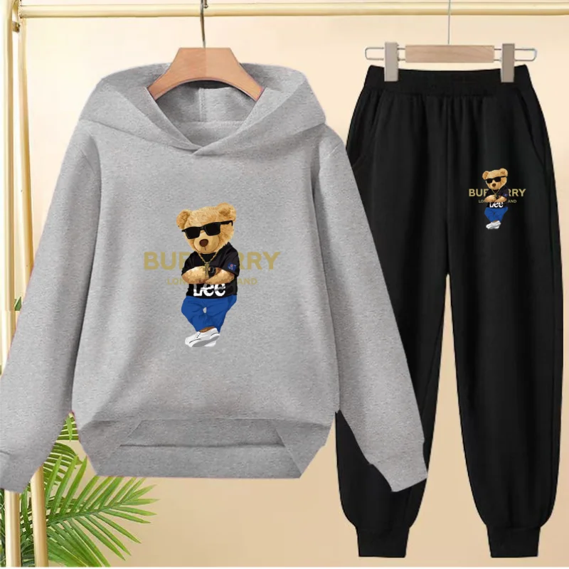ملابس الاطفال الساحرة البلوز رسالة الاتجاه موضة الدب هوديي الفتيات Boy3-12 سنة بلوزات غير رسمية + السراويل 2P الرياضة الركض مجموعة #5