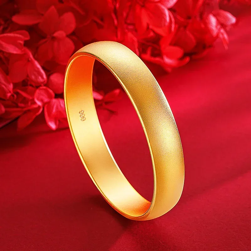 9999 Real Gold 24K Ancient Inheritance Simple Plain Plain Ring Tire Bracelet Loach Back Matte Wide Face Bracelet