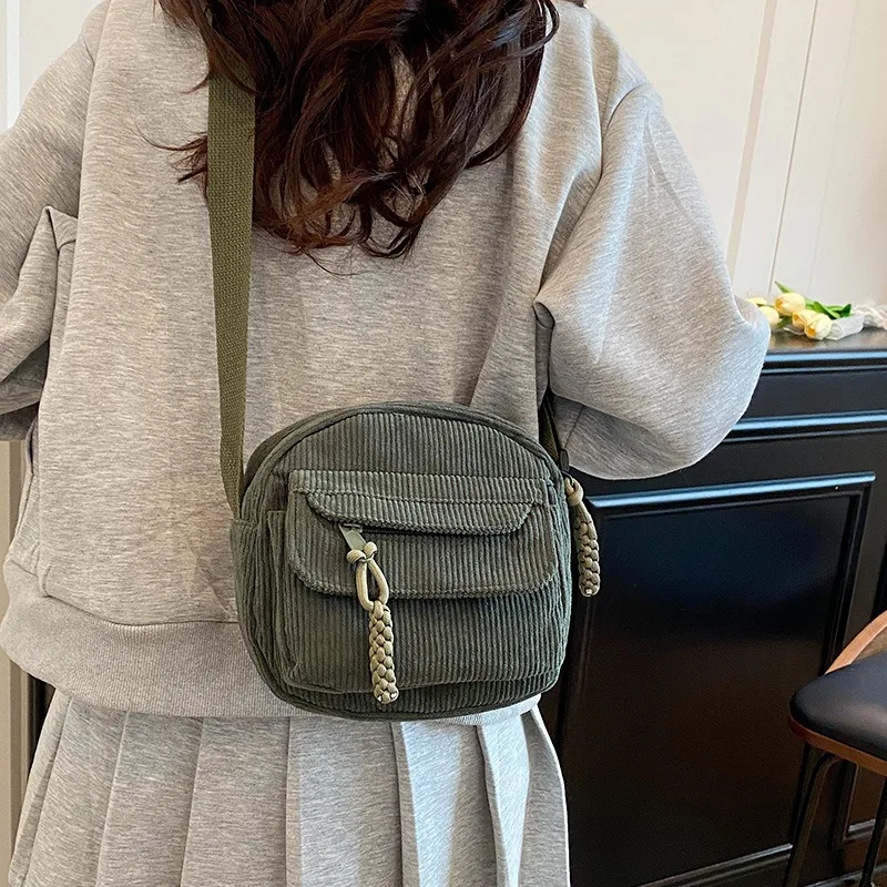 

Korean Fashion Shoulder Crossbody Bags for Women 2025 Trend Brand Ladies New in Corduroy Messenger Bag Small Designer Handbags
