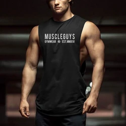 Men's Bodybuilding Muscle Training Sweatshirt Summer Cotton Sweat-Absorbent Fitness Sleeveless Tops Outside Running T-shirt