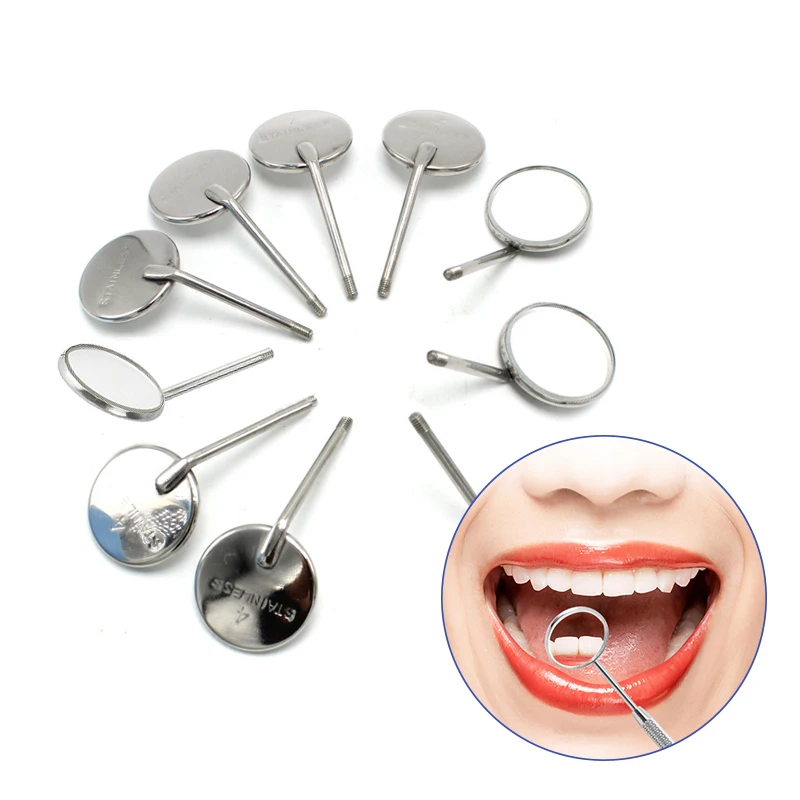 10pcs/set Dental Mouth Mirror Detachable Oral Endoscope Reflector Stainless Steel Handle Dental Tools 2.2CM/2.5CM